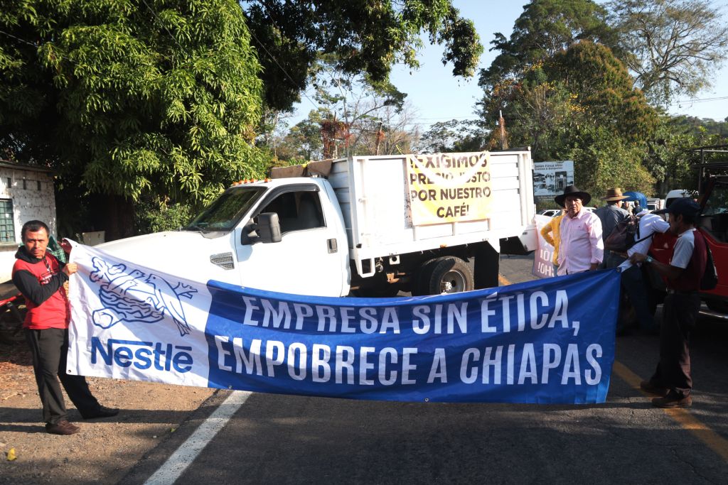 Protesta contra la explotación en la Ruta del Café el 15 de febrero de 24. © Damián Sánchez