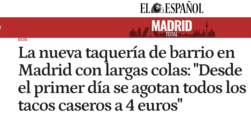 Nota taquería Madrid